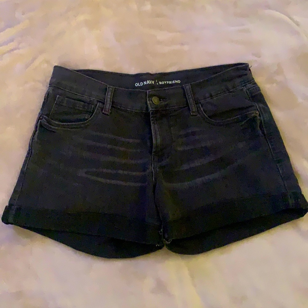 Old Navy Black Denim Cuffed Boyfriend Shorts (Size 2)